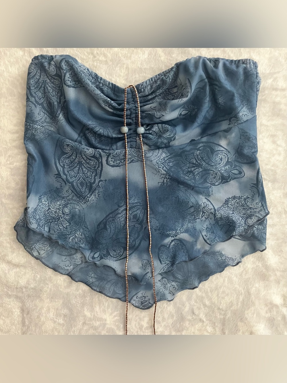 ROMWE Blue Paisley Beaded Tube Top Y2K Boho
